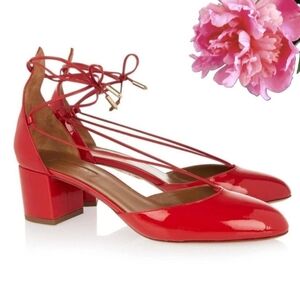 🍓Aquazzura Red Lace-Up Block Heels